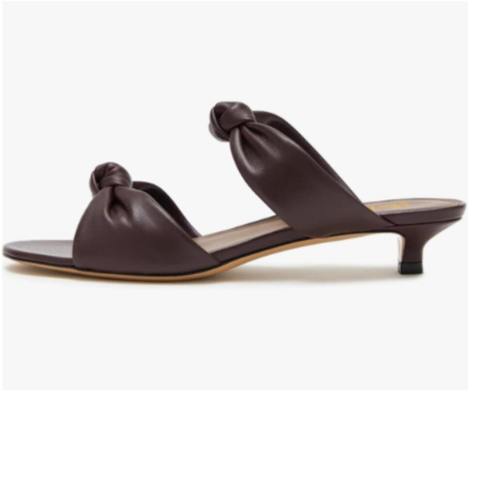 miss left Dark Brown Open Toe Two Knotted Straps Mules Low Heel Slip on Sandals
